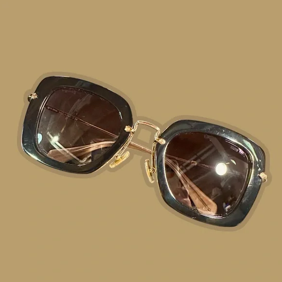 Miu Miu Black & Gold Acetate SMU 07O Square Lense Metal Frame Sunglasses W/ Case - Picture 7 of 16